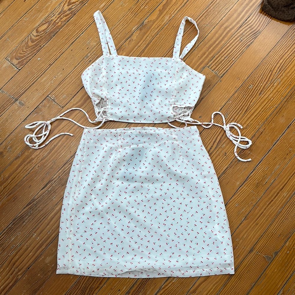 NWT Nasty Gal White Cherry Matching Skirt Set